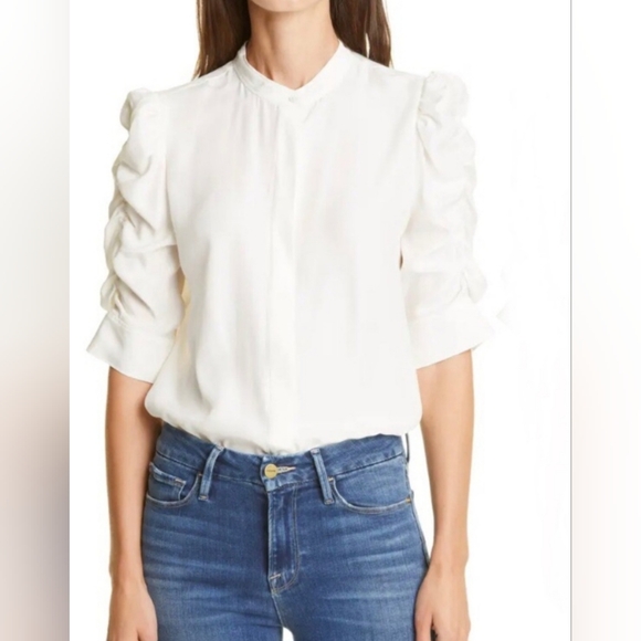 Frame Denim Tops - Frame Silk Shirt with Gathered Sleeves Women's Color White Size M